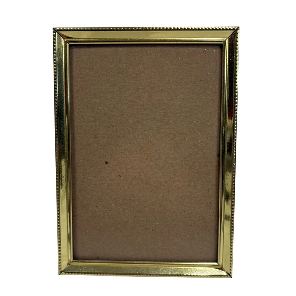 Vintage Intercraft Gold Metal Beaded Picture Frame 5x7 Glass Tabletop Wall Decor